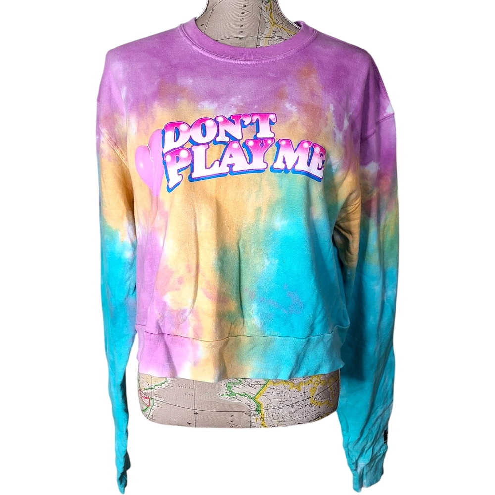 bsr by Samii Ryan Size Medium Don't Play Me Pink Tie Dye Sweatshirt Kidcore Play